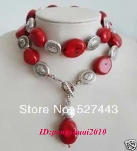 

Wholesale Pretty Ethnic coral Silver Buckle Alternately Women Double Row Necklace Jewelry+
