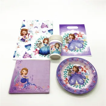 

29pcs/lot Disney Princess Sofia Theme Girl Birthday Party Decoration Paper Cup+Plate+Napkin+Candy Gift Bag+Tablecloth Set Supply