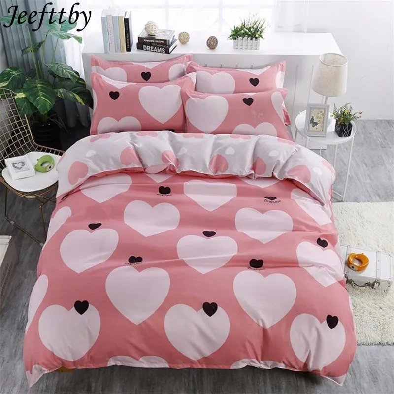 

Jeefttby Bedding Set Luxury Pink Heart 3/4pcs Family Set Include Bed Sheet Duvet Cover Pillowcase Boy Room Decoration Bedspread