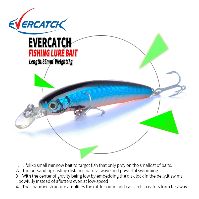 

EVERCATCH 85mm/7g Minnow Lures Sinking Swimbait Fishing Wobblers Iscas Artificiais Para Pesca Leurre Souple Fishing Tackle Lure