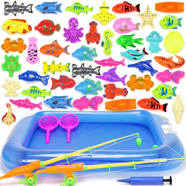18-52pcs Kids Magnetic Fishing Toys Set with Inflatable Pool Net Magnet Fishing Rod Funny Classic Toys for Children Gift 1
