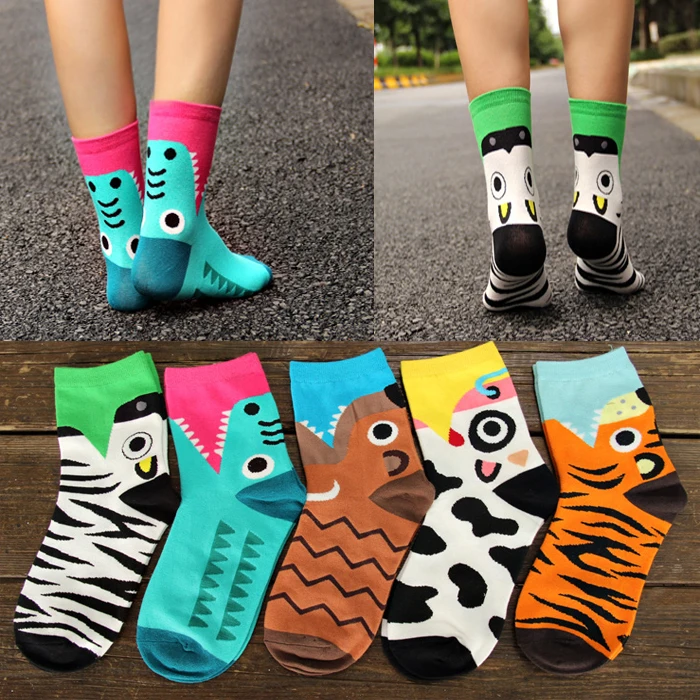 

New arrival women socks colorful cartoon animals funny sock Creative 3D animals crocodile zebra lovely socks Brand women socks