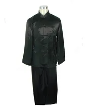 Black Vintage Men’s Satin Kung Fu Sets Shirt+Trousers Suit Chinese Classic Embroidery Costume Free Shipping S M L XL XXL LG04