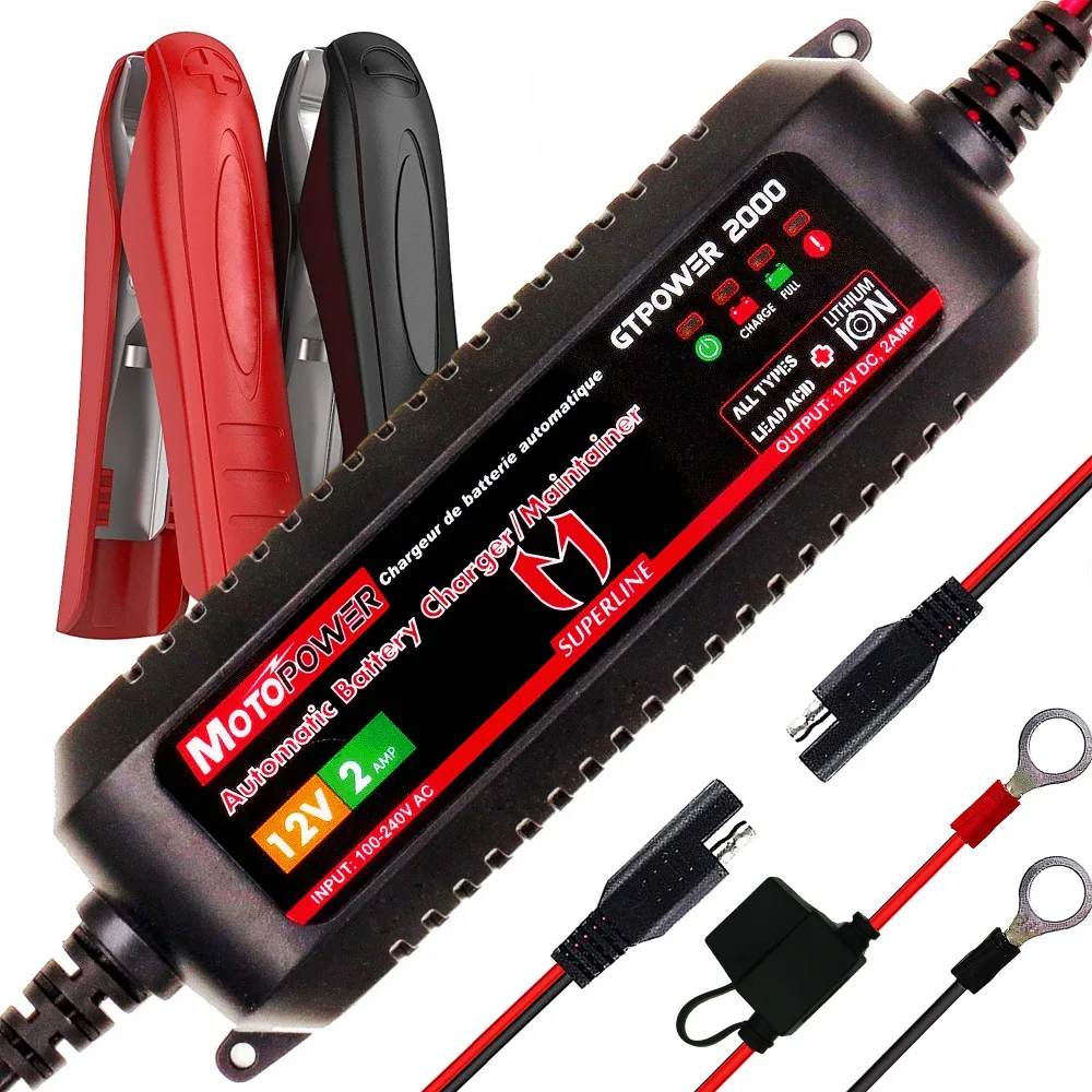 MOTOPOWER 2AMP التلقائي الذكية 12 V سيارة شاحن بطارية لكلا بطاريات حمضية رصاصية و ليثيوم أيون بطاريات دراجة نارية قارب
