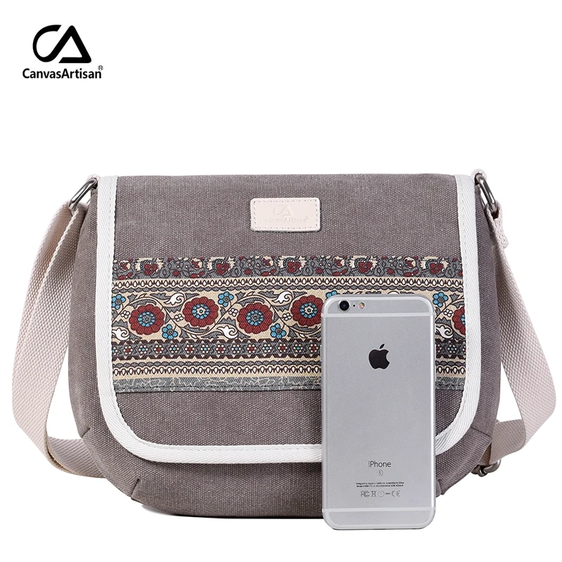 Canvasartisan new women shoulder bag floral casual messenger bag vintage cotton canvas bags female small travel crossbody bag