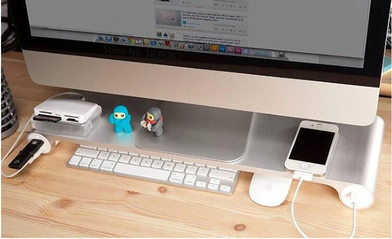  Aluminum Desktop Monitor Notebook Laptop Stand Space Bar Non-slip Desk Riser with 4-ports USB charg