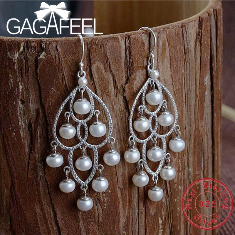 Женские длинные серьги GAGAFEEL из стерлингового серебра 925 пробы с натуральным