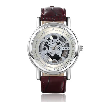 

SOXY Watch Men Business Quartz Watch Mens Skeleton Luxury Watches Leather Top Band Sports Wristwatch relogio masculino 2018