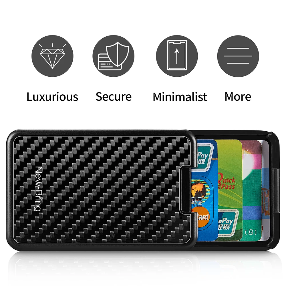 Slide Wallet RFID Blocking Carbon Fiber Credit ID Card Holder For Men Women
