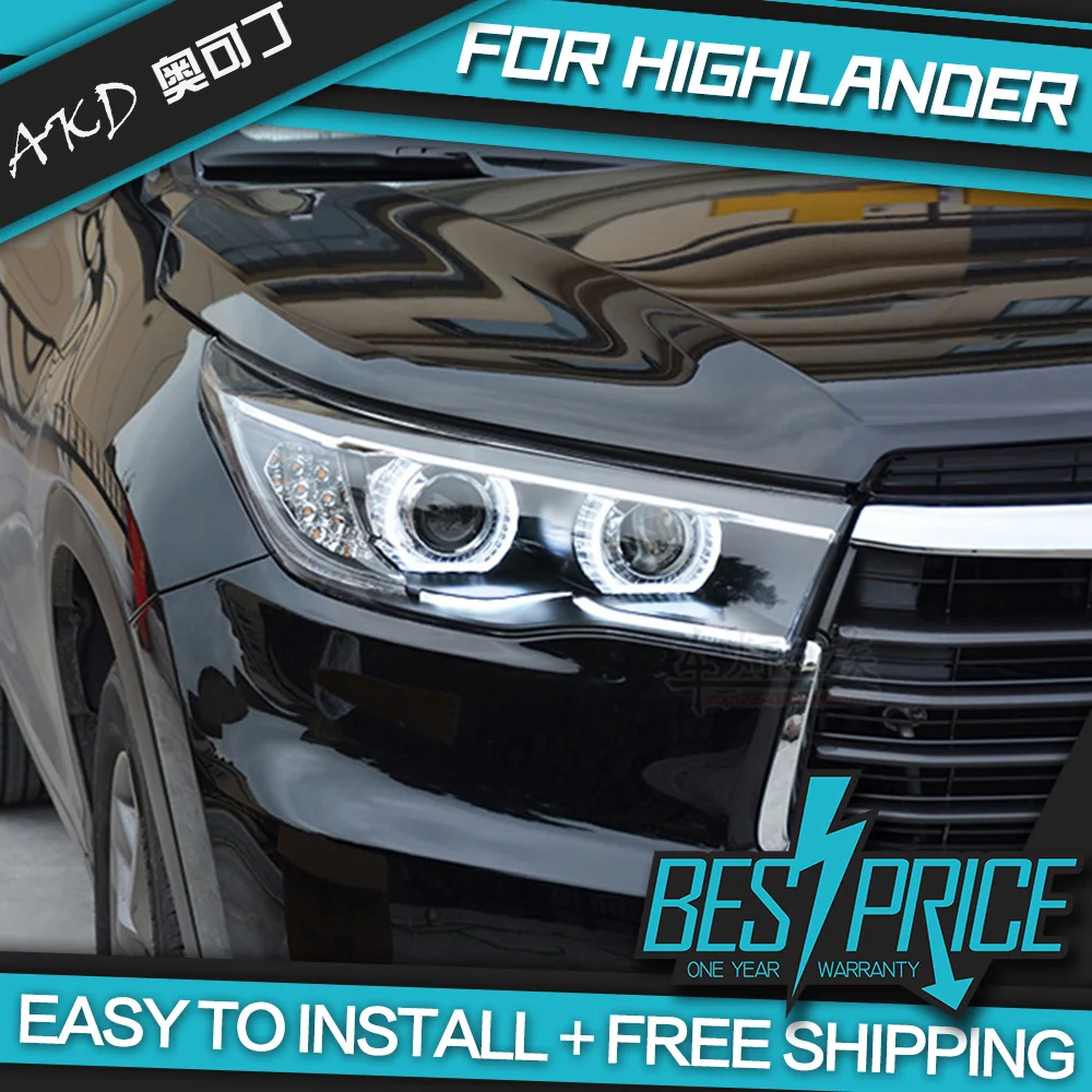 

Car Styling for Highlander Headlights 2015 LED Headlight LED DRL Dynamic Signal Hella 5 Bi-Xenon Projector Lens Hid D2H