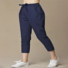 Women Loose Original Design Vintage Linen Female Dazzling Female Drawstring Pants Pure Capris Harem Trousers