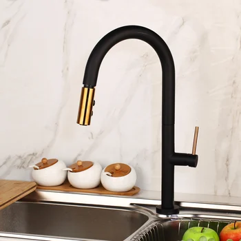 

YANKSMART 360 Swivel Pull Out 2 Ways Spray Solid Brass Kitchen Basin Sink Faucet Black Painit Kitchen Water Mixer Taps Faucets