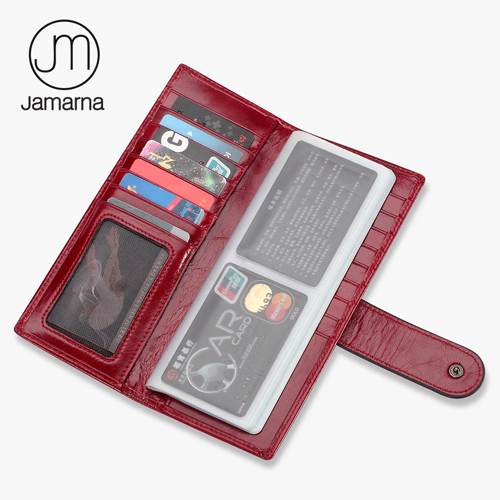 Jamarna Unisex Genuine Leather Oil Wax Business Card Case Credit Card ID Holder Lady Wallet