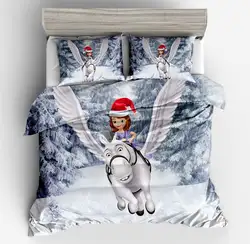 Летающий Пегас постельное белье Фэнтези белый Пегас с девушка летит в зимние украшения Постельное белье с наволочка