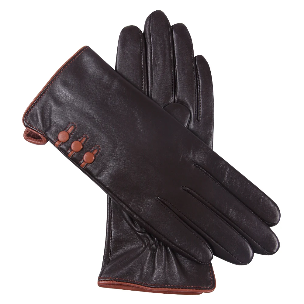 Touchscreen Woman Gloves Winter Leather Gloves Female Plus Velvet Thicken Keep Warm Windproof Driving Genuine Leather L18002NC new 100% genuine leather women s gloves velvet lining thin section driving black deer skin gloves keep warm in winter