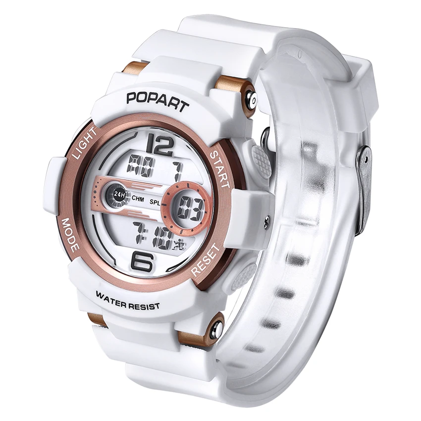 POPART Children's Watches Kids Wrist Watch Back Light Alarm 50m Waterproof Gold Sport LED Display Digital Watch For kids Boys   