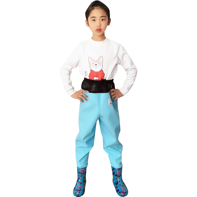 blue half body Европейские размеры 24-36, детские штаны для рыбалки цельная пляжная водонепроницаемая обувь водонепроницаемые, не изнашивающиеся, для мальчиков и девочек, для дождя, охотничьи сапоги, брюки - Цвет: blue half body