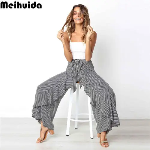 Женские брюки Palazzo с высокой талией широкие длинные свободные поясом