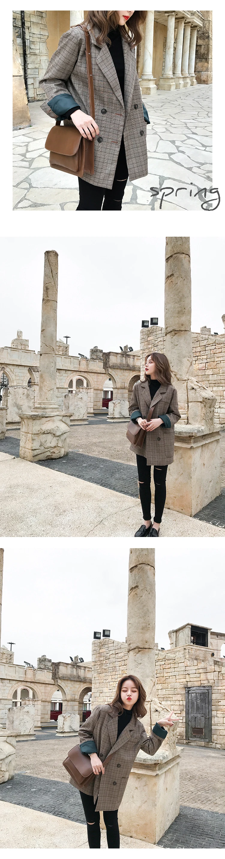 Women Autumn Jacket Coat Plaid Wool Coats Outwear Jackets Korean Female Clothing Wool Button Jacket 2018 Women Clothes AS042 (11)