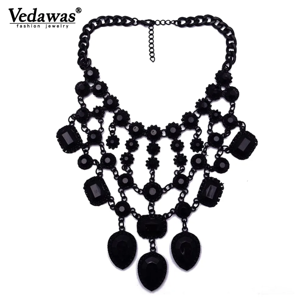 

Vedawas 2019 New Design Vintage Necklaces & Pendants Black Crystal Statement Necklace for Women Multi-layer Jewelry XG264