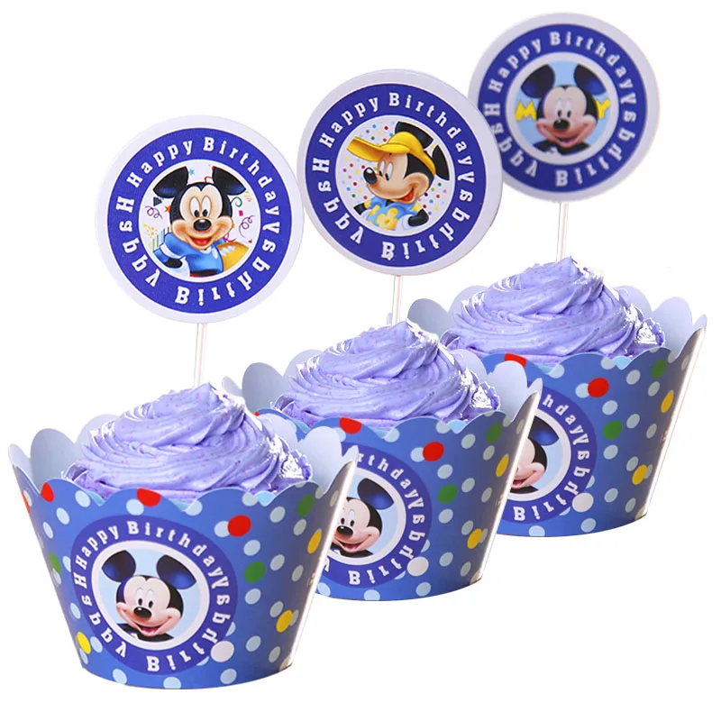 24 шт. = 12 компл. мультфильм Микки Минни Маус обертки для кексов топперы дети день рождения поставки Свадебные чашки торт украшения - Цвет: 7