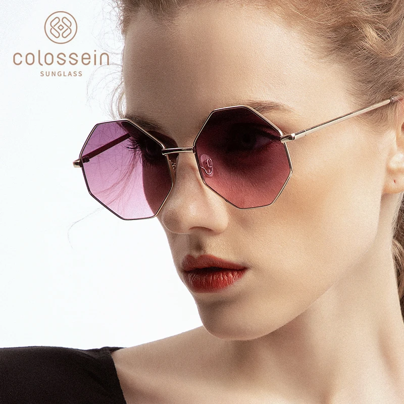 Fashion Sunglasses Women Brand Designer Metal Frame Polygon Clear Lens Sunglasses Men Vintage Sun Glasses De Sol Feminino UV400