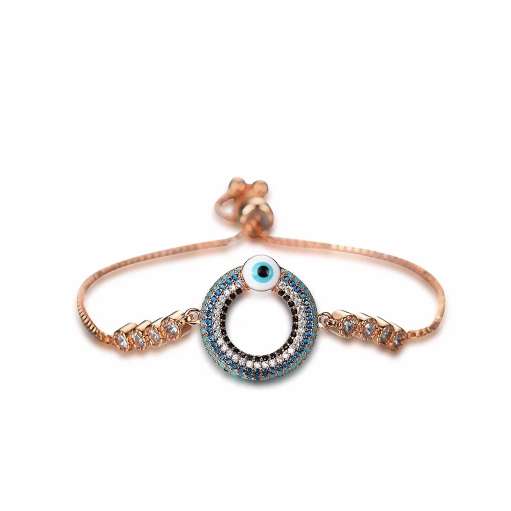 Copper Turkey Evil Eye AAA Zircon Rhinestone Bracelet Women Men Charm