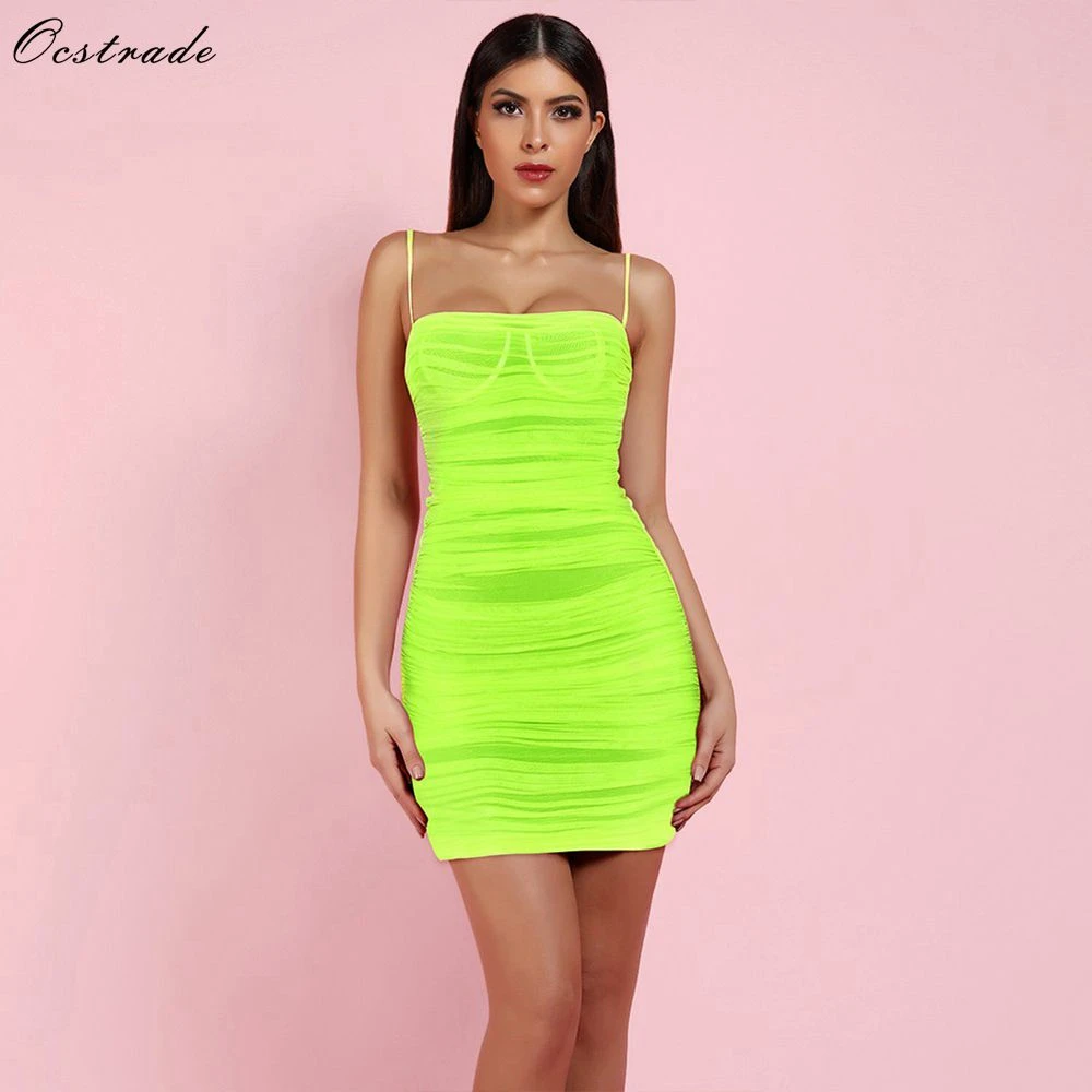 neon green ruched dress