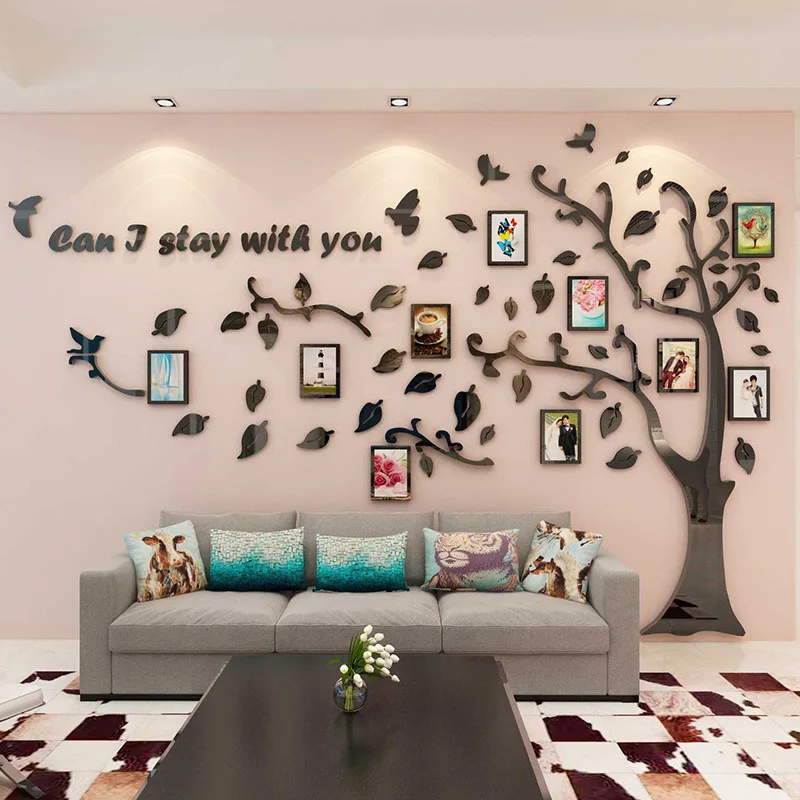 Зеркальный акриловый стикер на стену, фото настенный креативный семейный 3D DIY стикер на стену s 1 шт в форме дерева, стикер для дома s adesivo de parede - Цвет: Black Right
