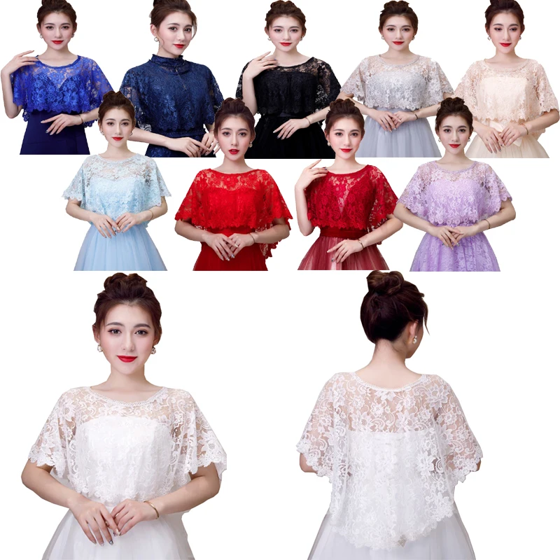 

Long Lace Cape Shawl Wedding Wrap Women Bolero Wraps Black Lavender Red Blue Peach Champagne Gray Grey Mariage Bolero Mariage