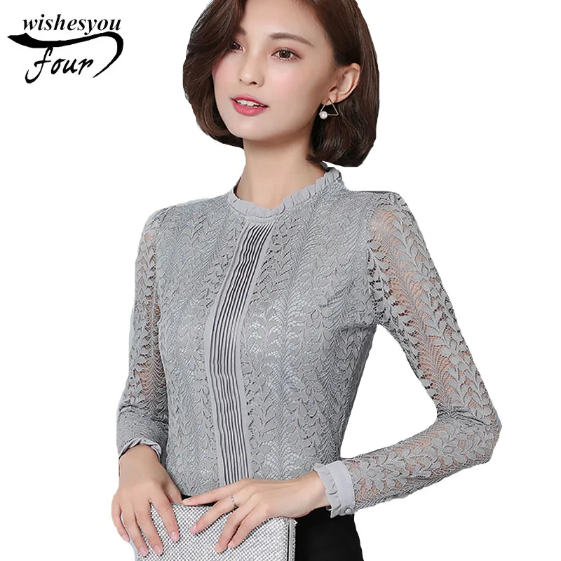 

2017 new arrived long sleeve blouse autumn lace tops slim fashion office lady women shirt C903 30