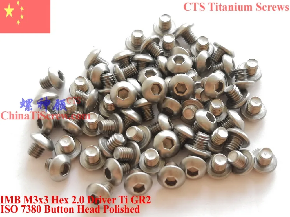 

Titanium screw M3x3 ISO 7380 Button Head Hex 2.0 Driver Ti GR2 Polished 50 pcs