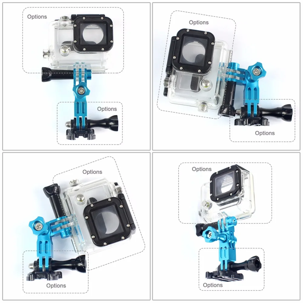 GloryStar CNC Алюминиевый Трехходовой поворотный кронштейн адаптер синий для GOPRO Hero 1 2 3 3+ 4 5 Session/Xiaomi Yi/SJ/GitUp Спортивная камера