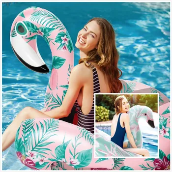 

152cm Giant Flower Print Swan Inflatable Float For Adult Pool Party Toys Green Flamingo Ride-On Air Mattress Swimming Ring boia