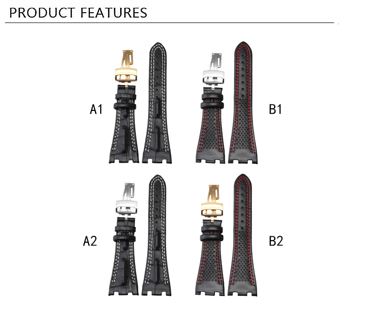 Высокое качество negenuine кожаный ремешок для часов с двойной линией ремешок для часов AP 28 мм с раскладной застежкой из нержавеющей стали черный