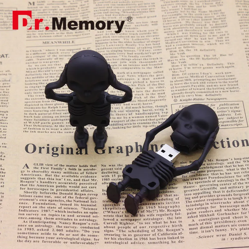 Дешевый Dr. memory Skull USB флешка каркасная ручка накопитель 6 4G 32 г 16 г 8 г 4G силиконовая USB палка черная Флешка Рождественский подарок на Хэллоуин