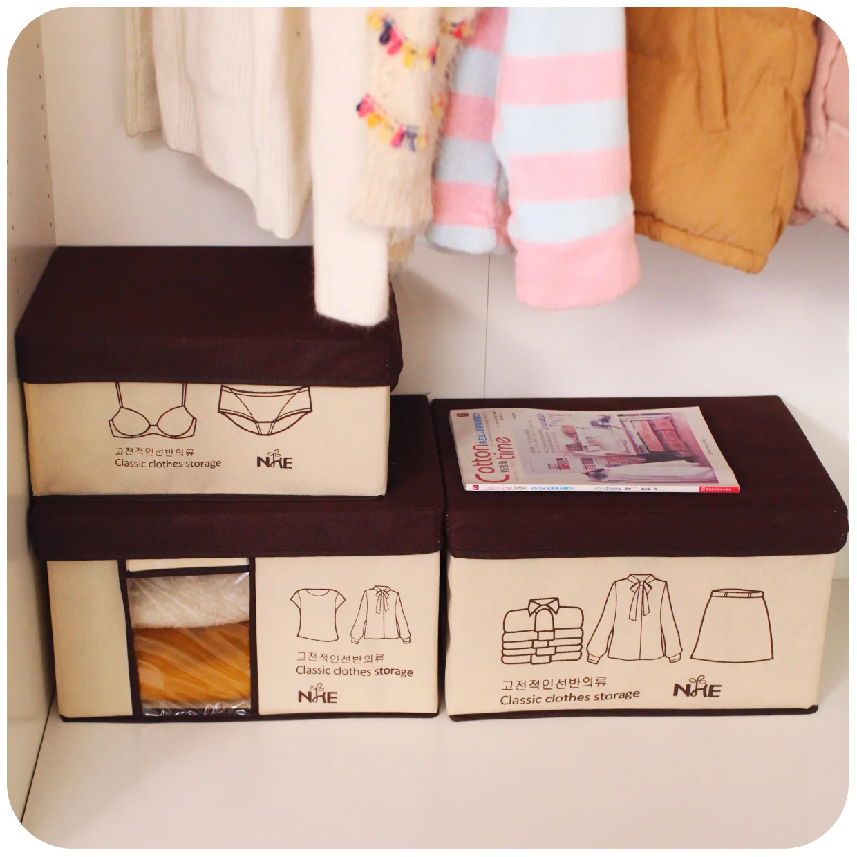 Large Folding Clothes Organizer Box Non woven Fabric Closet Organizer