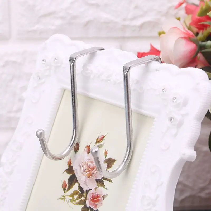 

4pcs Over Cabinet Door Hook Stainless Steel Kitchen Cabinet Clothes Hanger Organizer Hanging Bag Towel Coat Holder