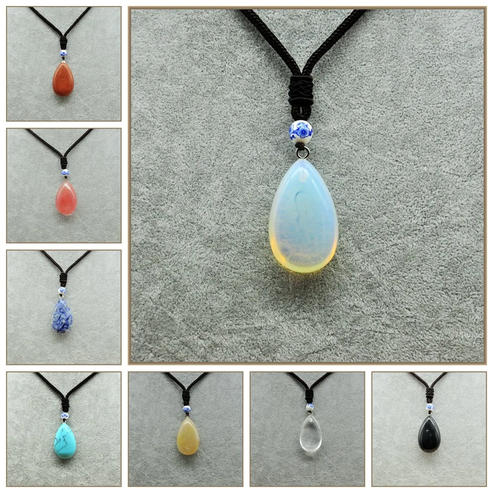 

Bijuterias Bijoux Femme Crystal Necklace Water Droplets Pendant Natural Stone Pendant Men Jewelry Aquamarine Beads Apatite