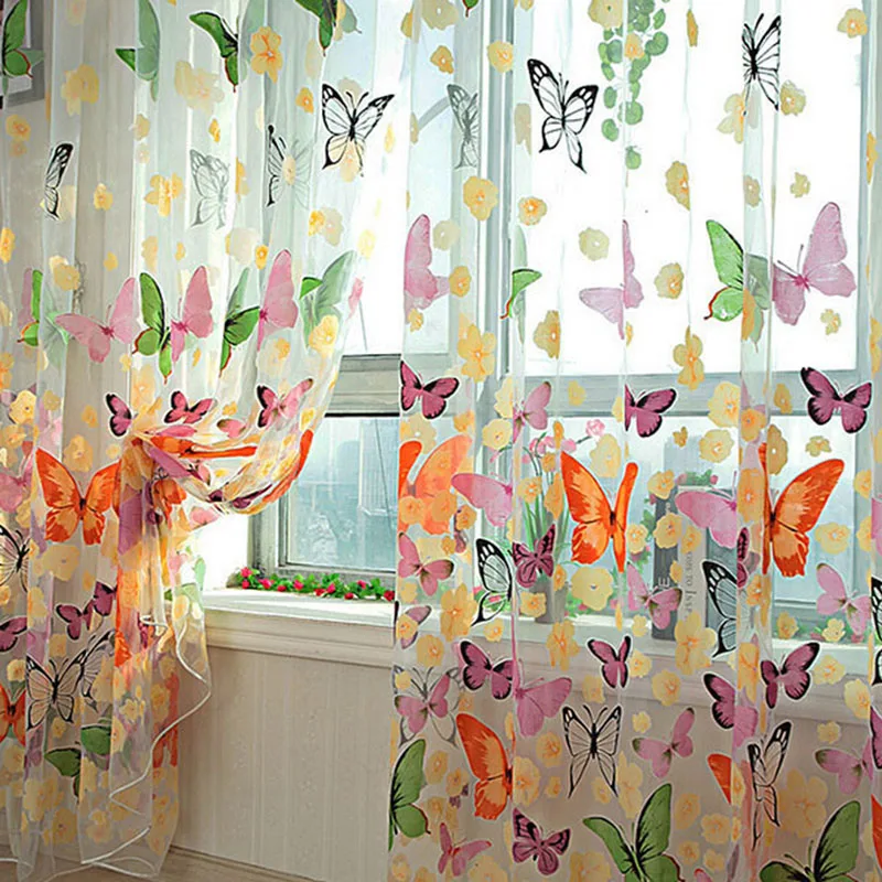 

Home Window Use Butterfly Print Curtain Panel Sheer living Room Divider Curtain 200cm*200cm