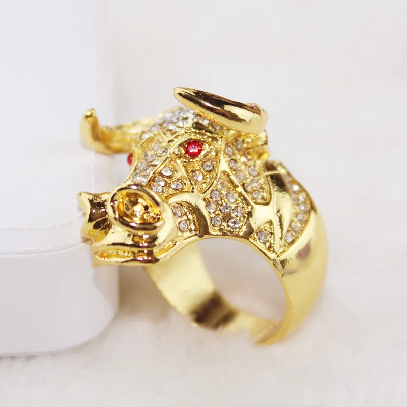 Голова быка кольцо для мужчин золото черный цвет нержавеющая сталь Стразы хип хоп кольца ювелирные изделия для мужчин