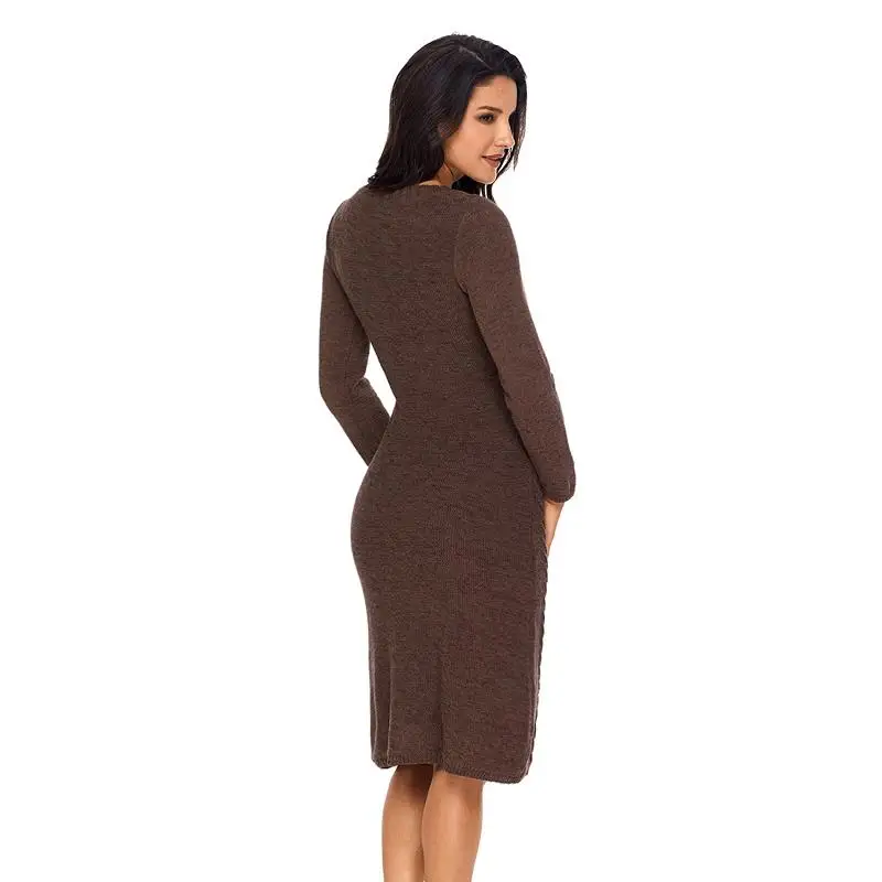 ADEWEL 2018 Spring Women Long Sleeve Bodycon Sweater Dress Casual Hand Knitted Midi Dress Elegant Inner Wear Womens Dresses (13)