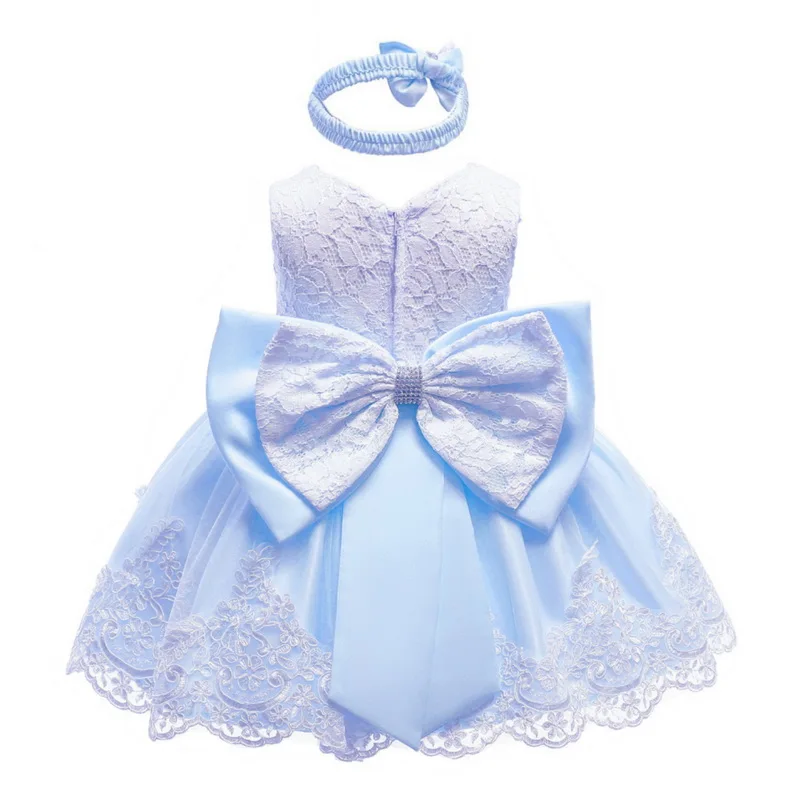 Платье для малышей; кружевное платье на крестины; повязка на голову для новорожденных; детский праздничный костюм принцессы на День рождения; E8348