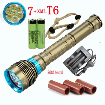 

8000Lm 7x XML T6 Underwater Diving Flashlight Waterproof Torch Lamp Light Tactical flash light +2x 18650 Battery + Charger