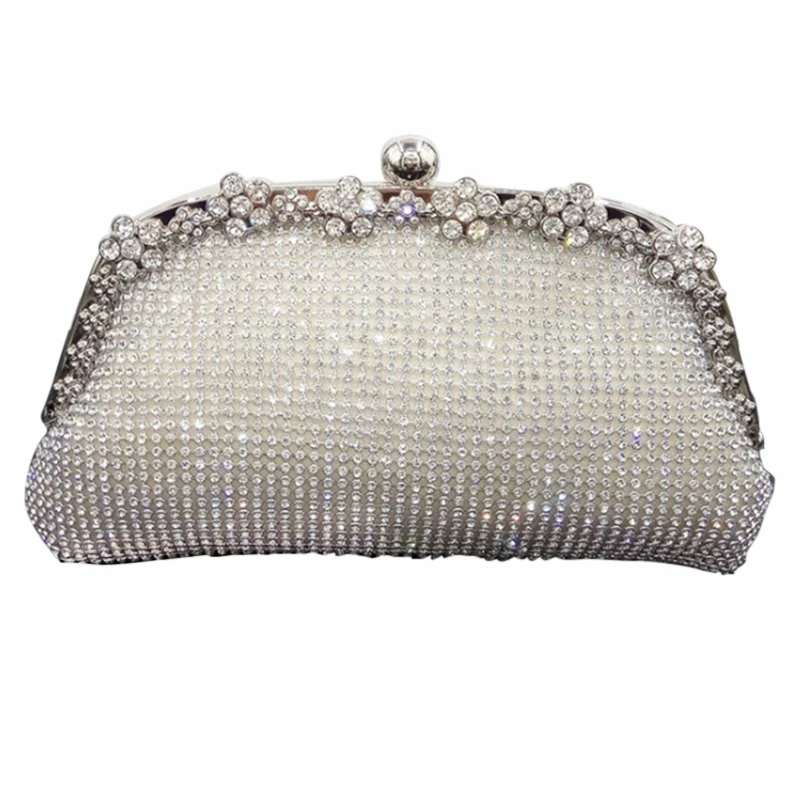 

New Diamonds Chain Evening Bag Silver Wedding Bags For Bride Women Messenger Party Handbag Elegant Clutch