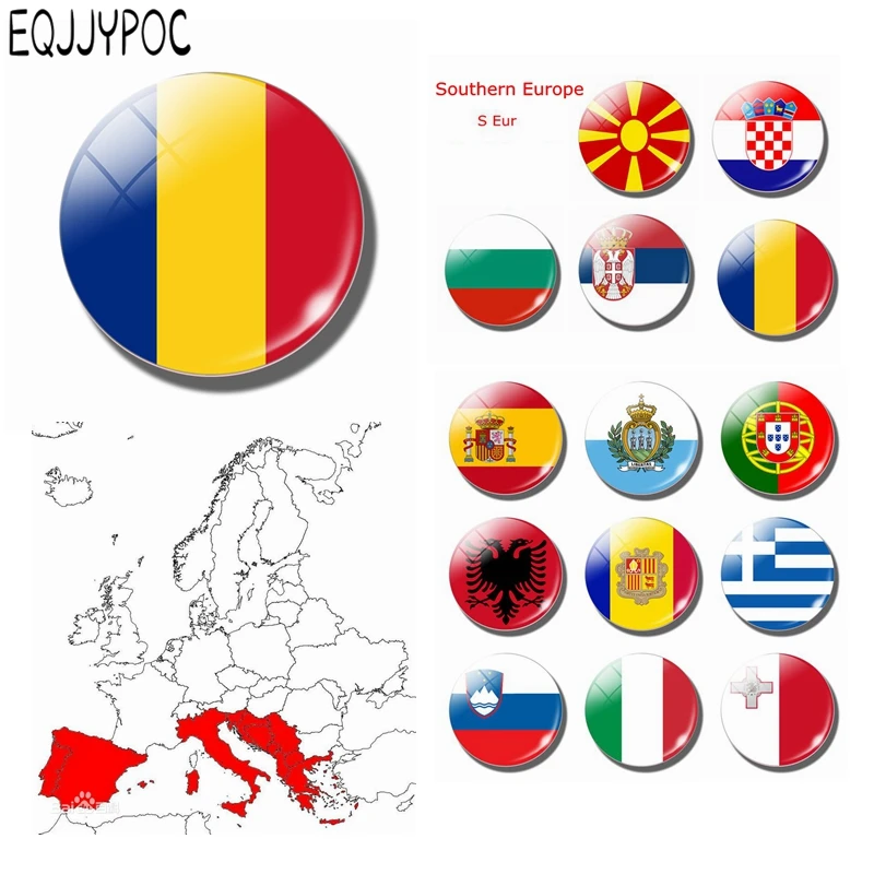 

Romania Flag Bucharest Brasov 30MM Glass Dome Fridge Magnet Southern Europe Spain Magnetic Refrigerator Stickers Bulgaria Italy