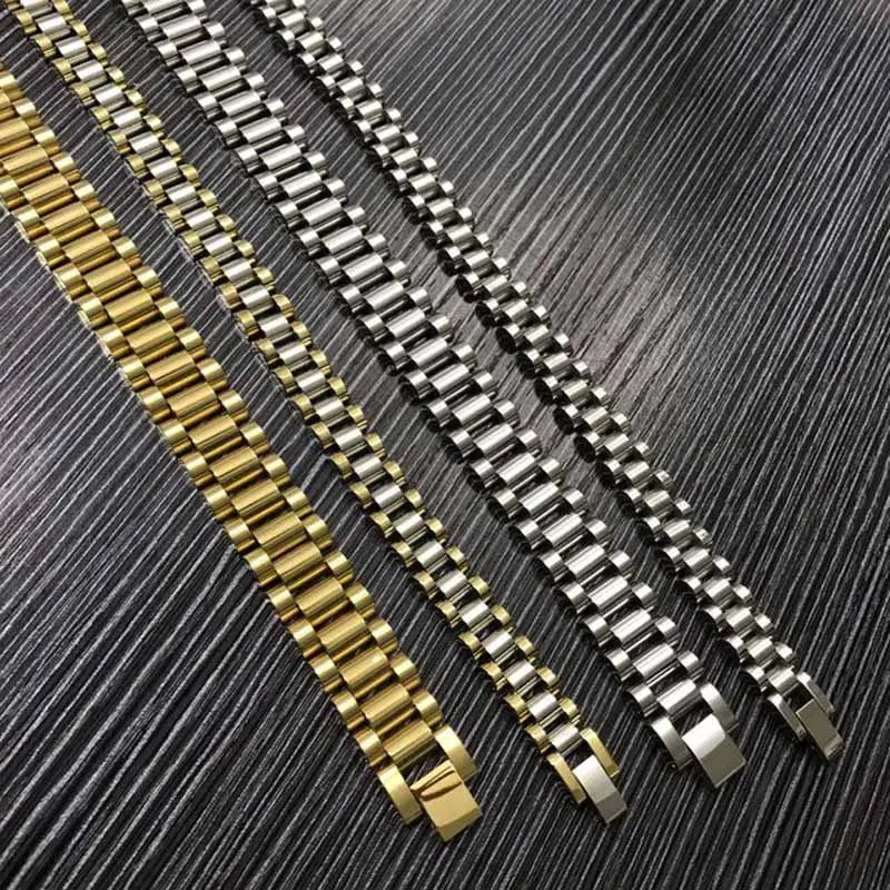 10 мм/15 мм, мужские часы из нержавеющей стали, ремешок, браслет, ремешок для часов, браслет, мужские браслеты, золотые, серебряные, в стиле хип-хоп, ремешок для мужчин