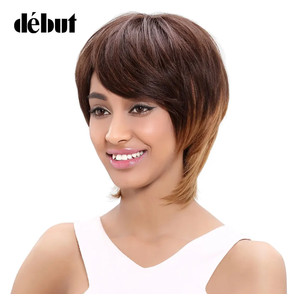 

Debut Brazilian Hair Short Straight Human Hair Wigs For Black Women Brown Blonde Ombre Remy Hair Party Wig Free Shipping