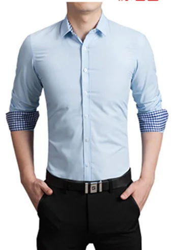 HCXY, новинка, хлопковая клетчатая рубашка, Мужская Роскошная приталенная рубашка, мужская рубашка, Повседневная рубашка, M-5XL - Цвет: sky blue