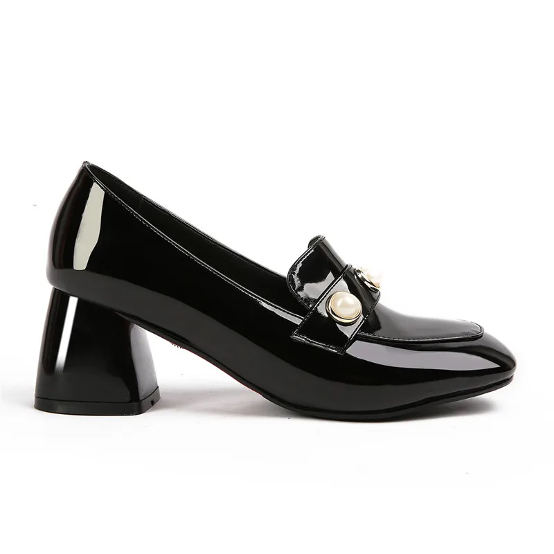 Cuir Printemps Femmes Grande Chaussures 30 Perle rouge blanc Automne Peu Taille Pompes En Date Profonde Sarairis 47 Verni Élégant Talons 2019 Chaussure Femme Hauts Noir 6F5cwH